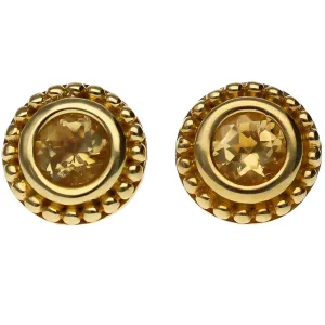 10K Yellow Gold Round Citrine Beaded Design Stud Earrings