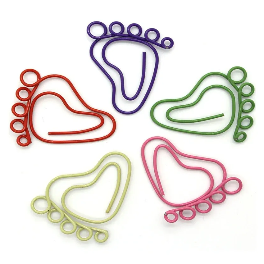 12Pcs/set Cute Metal Foot Shaped Office File Paper Clips Bookmarks, Multi-purpose Mini Binder Clips Photos Message Paperclips