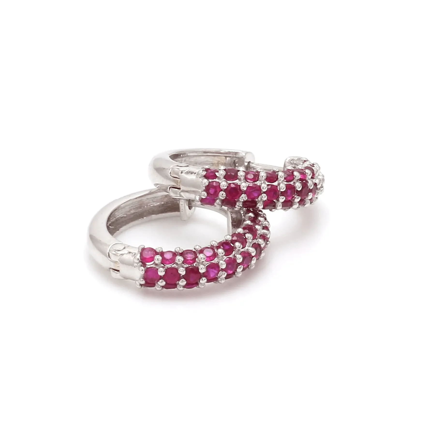 14K & 18K Micro-Pave Ruby Hoop Earrings