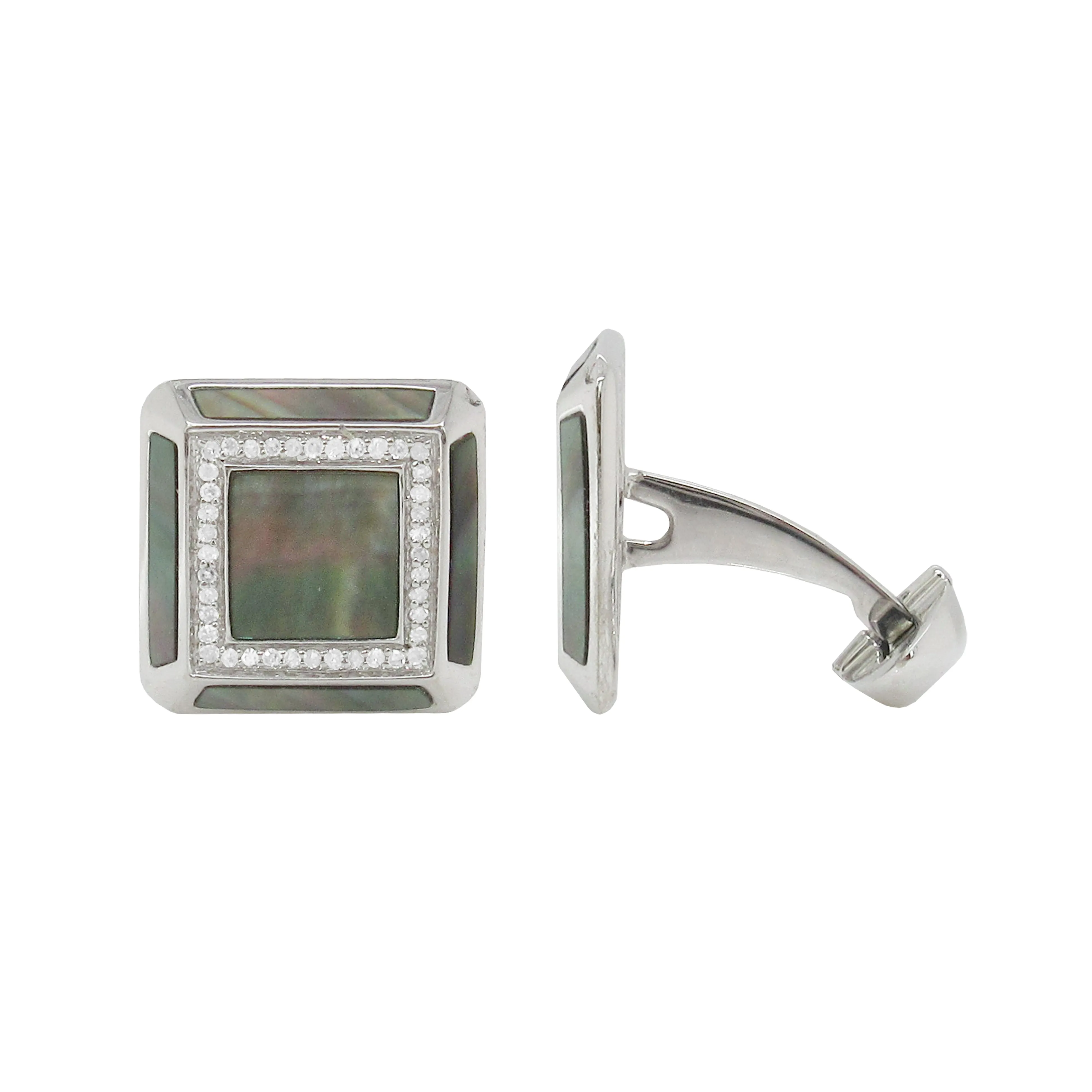 14K GOLD DIAMOND AND BLACK MOTHER OF PEARL NOAH CUFFLINKS