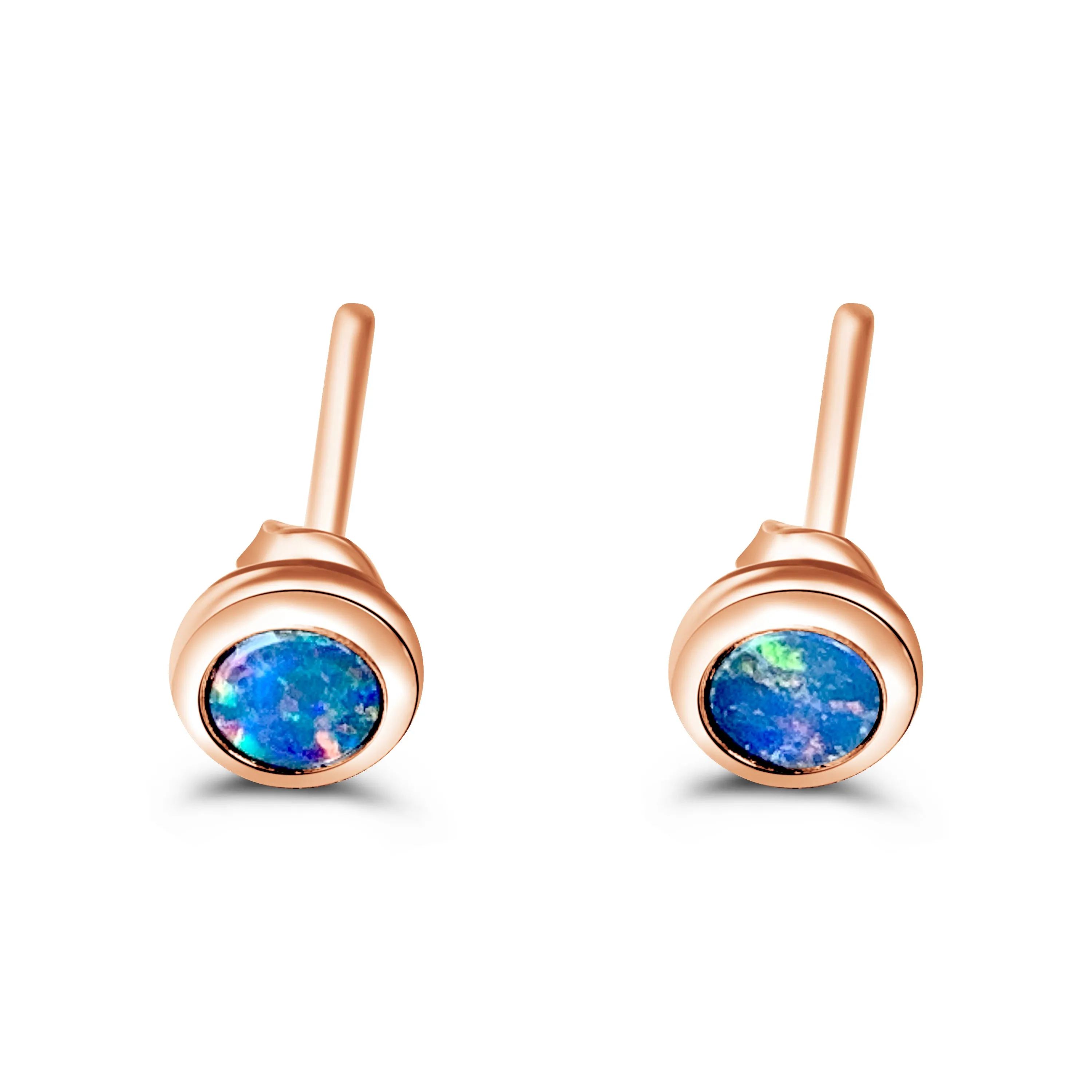 14kt Rose Gold 3mm Opal studs round