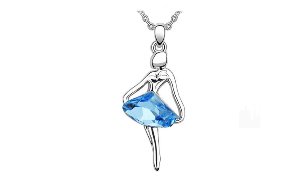 18K Silver Plated Austrian Crystal Ballerina Angel Pendant Necklace Ladies Copper Alloy Girls Necklace Gifts Jewelry