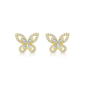 18K Yellow Gold 0.31ctw Diamond Butterfly Post Earrings