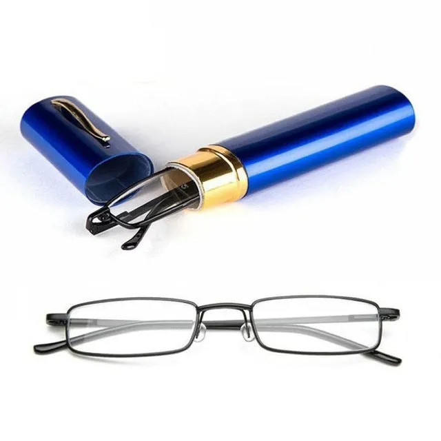 1Pc Unisex New Comfy Stainless Steel Frame Resin Reading Glasses Vision Care 1.00-4.00 With Tube Case Retro Business Eyeglasses