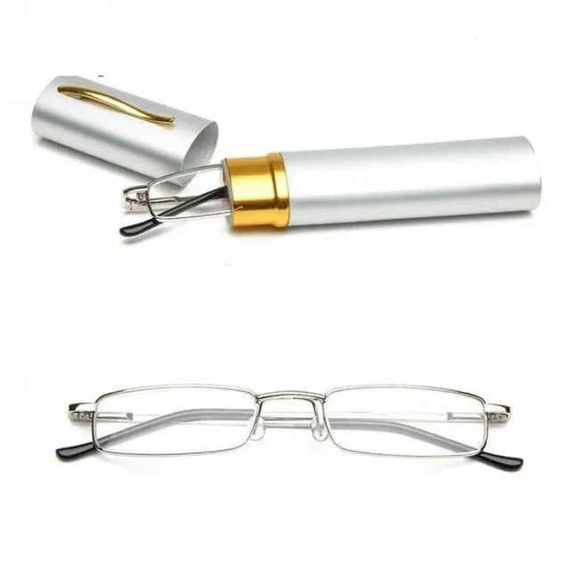 1Pc Unisex New Comfy Stainless Steel Frame Resin Reading Glasses Vision Care 1.00-4.00 With Tube Case Retro Business Eyeglasses