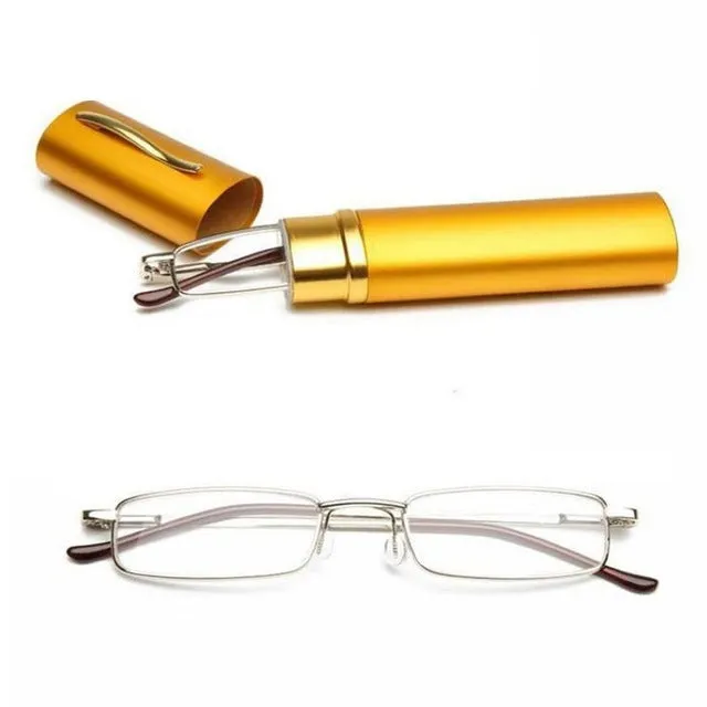 1Pc Unisex New Comfy Stainless Steel Frame Resin Reading Glasses Vision Care 1.00-4.00 With Tube Case Retro Business Eyeglasses