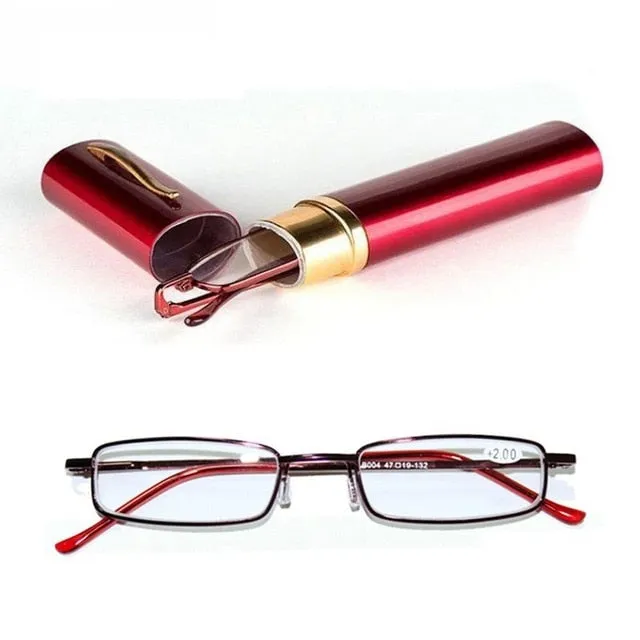 1Pc Unisex New Comfy Stainless Steel Frame Resin Reading Glasses Vision Care 1.00-4.00 With Tube Case Retro Business Eyeglasses