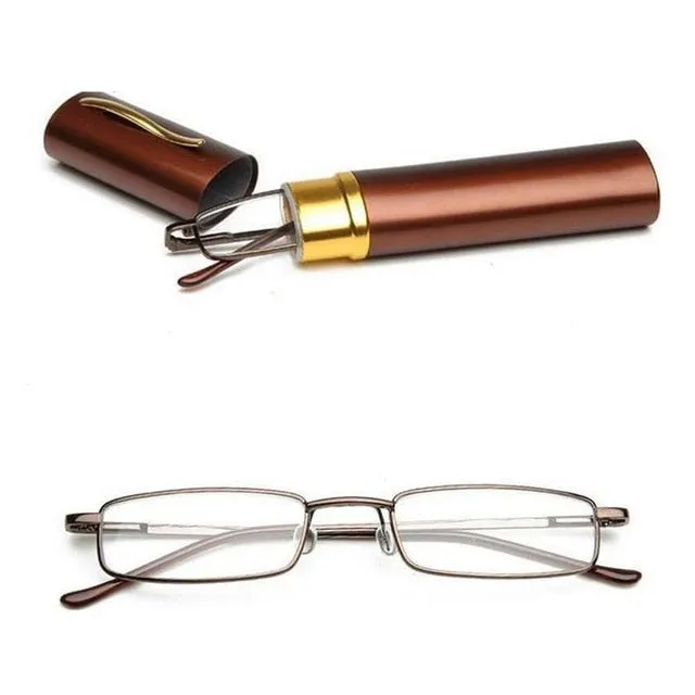 1Pc Unisex New Comfy Stainless Steel Frame Resin Reading Glasses Vision Care 1.00-4.00 With Tube Case Retro Business Eyeglasses