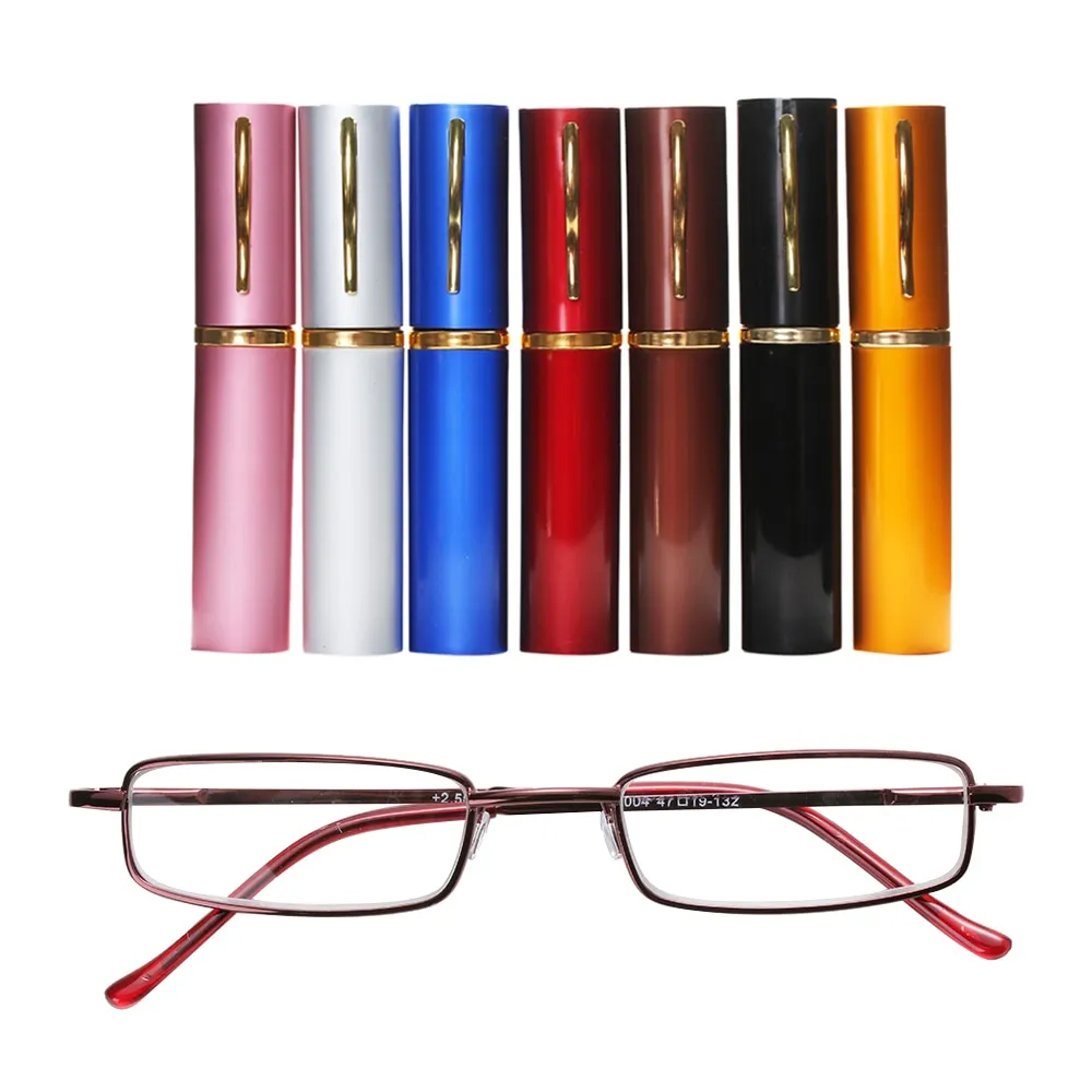 1Pc Unisex New Comfy Stainless Steel Frame Resin Reading Glasses Vision Care 1.00-4.00 With Tube Case Retro Business Eyeglasses