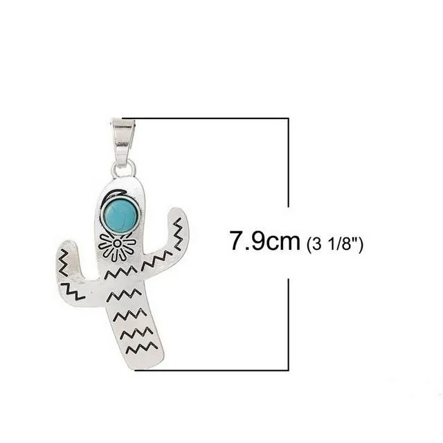 2Pcs Imation Stone Cactus Feather Pendant Necklace High Quality Engagement Wedding Women Jewelry