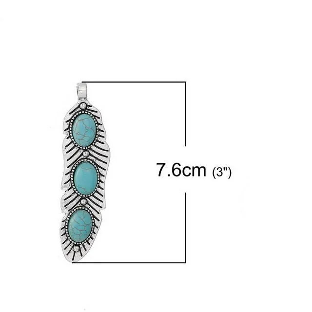 2Pcs Imation Stone Cactus Feather Pendant Necklace High Quality Engagement Wedding Women Jewelry