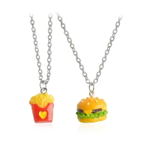 2pcs Set of Mini Fast Food Pendant Necklace Anniversary Burger Shape Gifts Party Most Beautiful necklace Jewelry For Women/Men