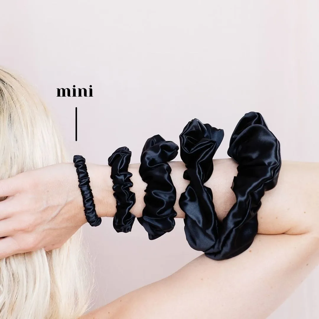 3 Pack Premium Mulberry Silk Scrunchies - Black - Mini