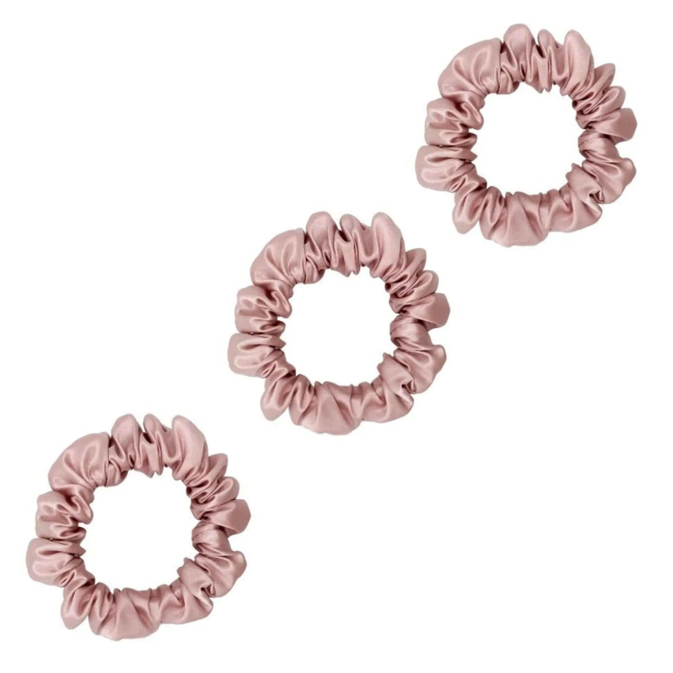 3 Pack Premium Mulberry Silk Scrunchies - Champagne Gold - Small