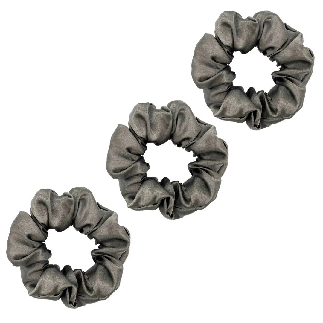 3 Pack Premium Mulberry Silk Scrunchies - Grey - Medium