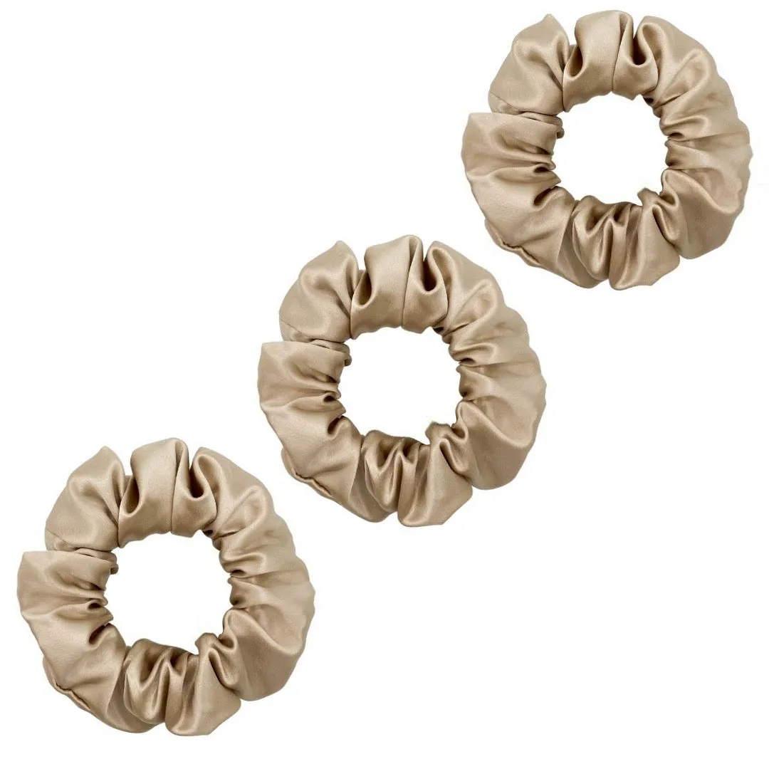 3 Pack Premium Mulberry Silk Scrunchies - Grey - Medium