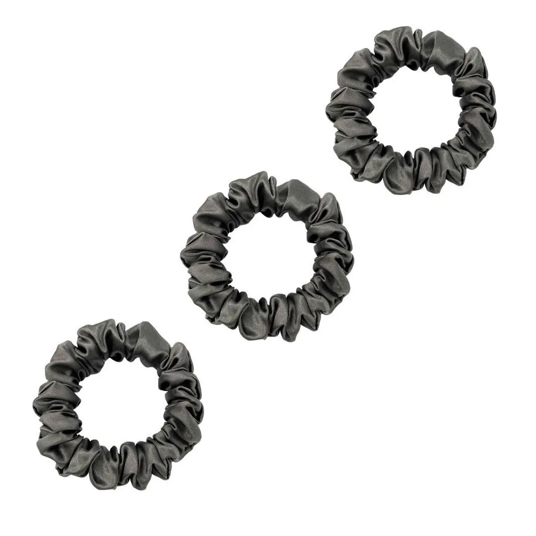 3 Pack Premium Mulberry Silk Scrunchies - Grey - Small