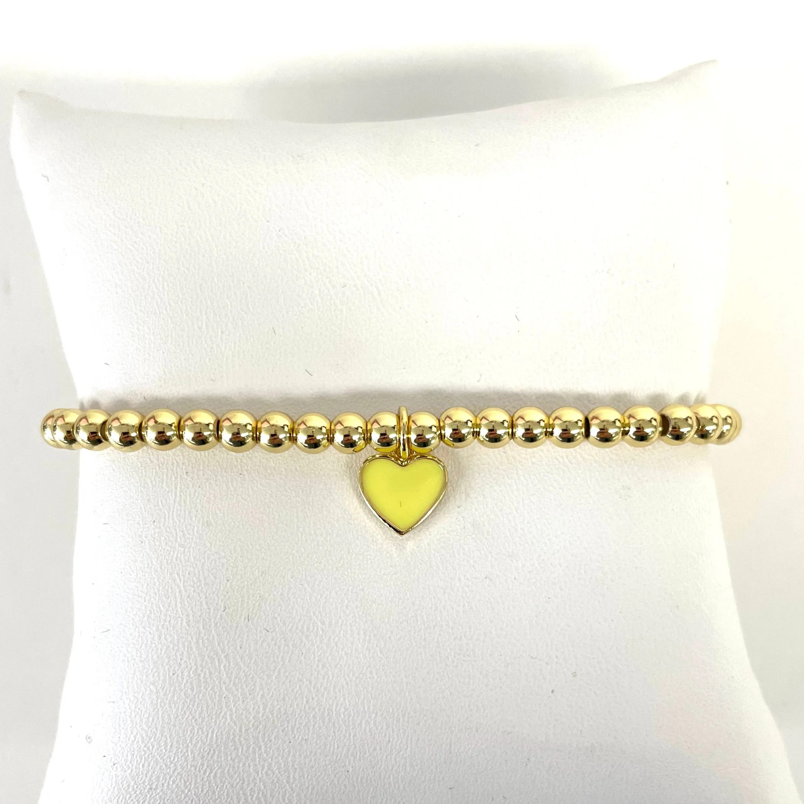 3MM Gold Beads With Enamel Heart Bracelets