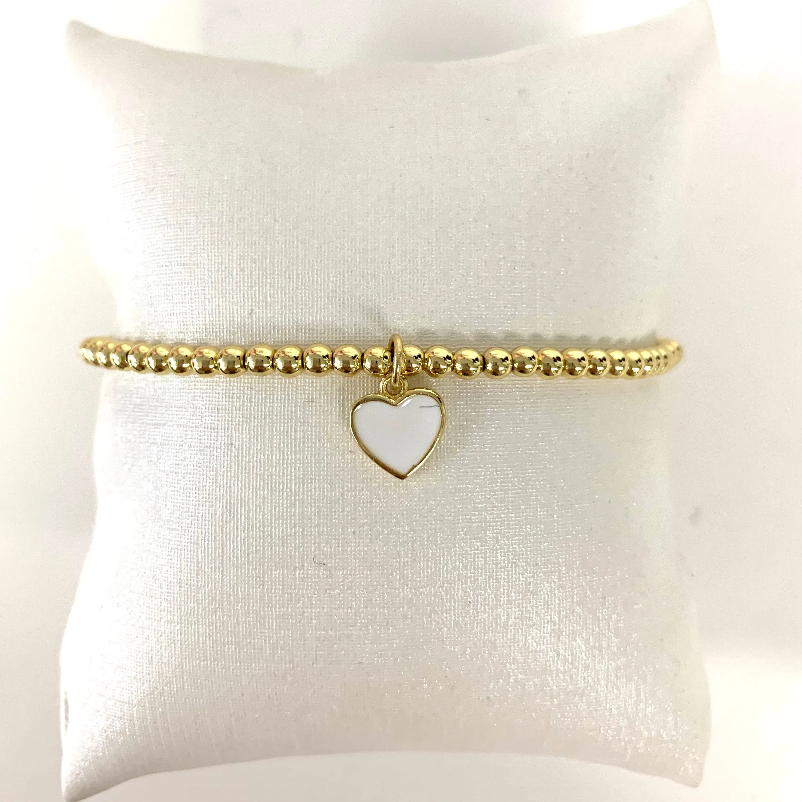 3MM Gold Beads With Enamel Heart Bracelets