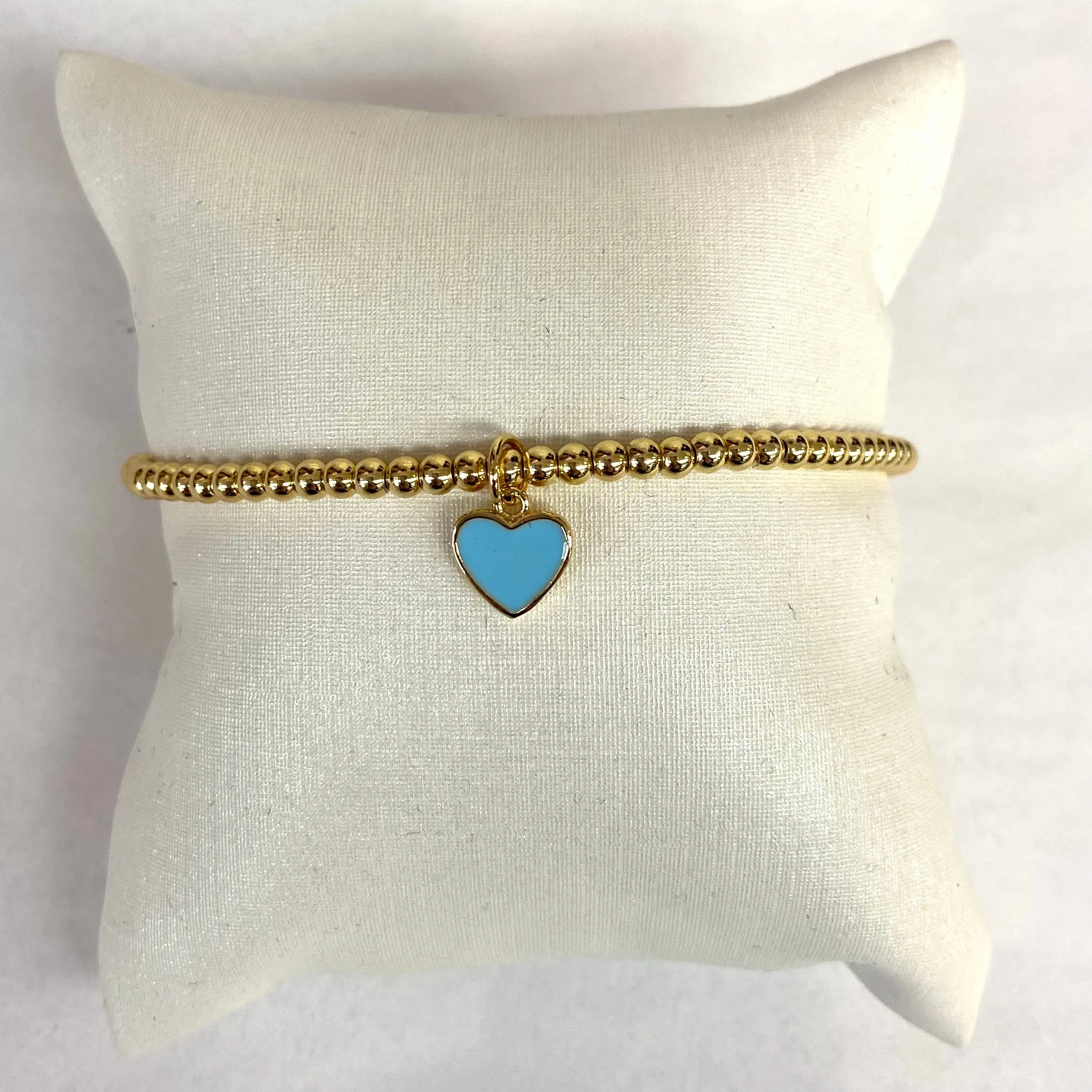 3MM Gold Beads With Enamel Heart Bracelets