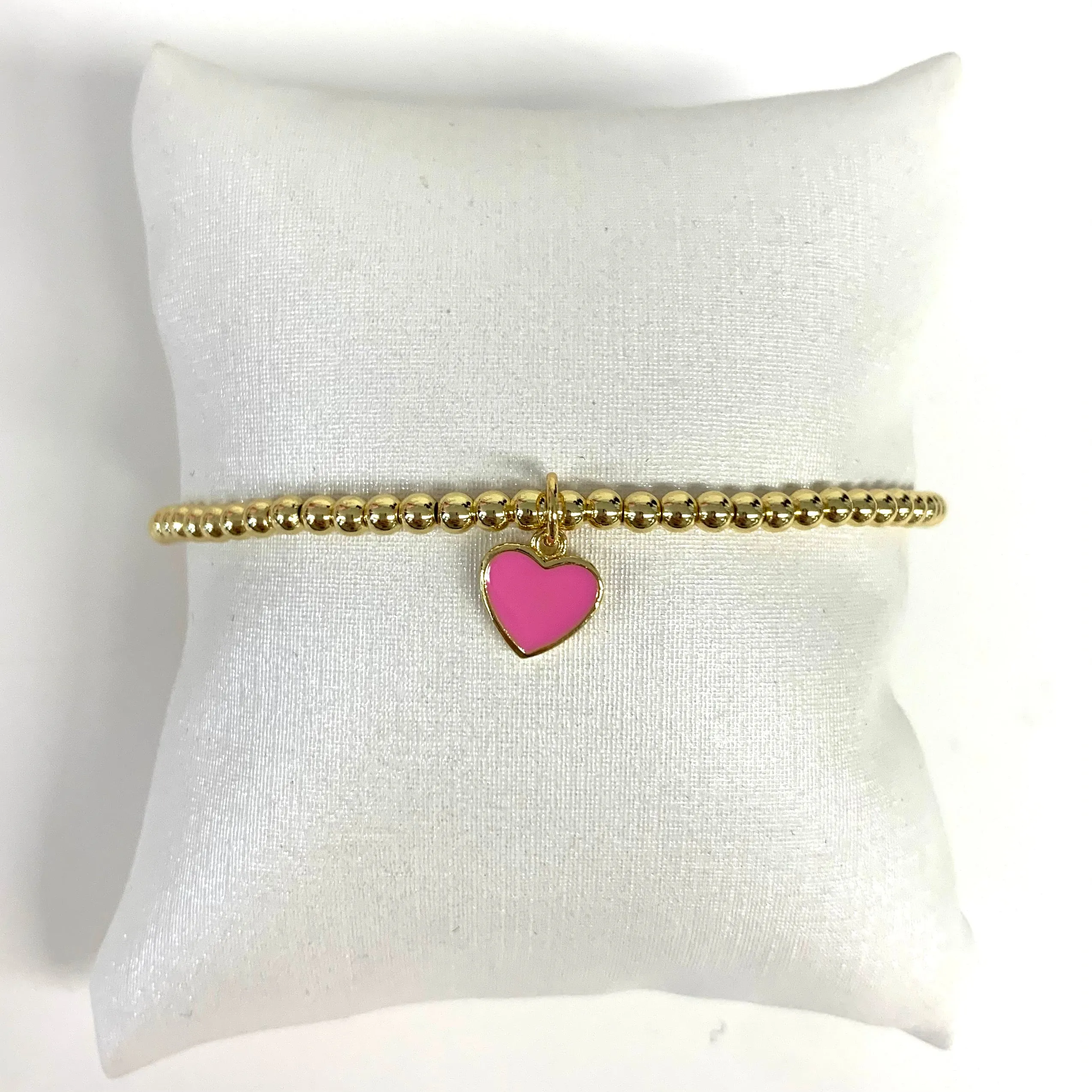 3MM Gold Beads With Enamel Heart Bracelets