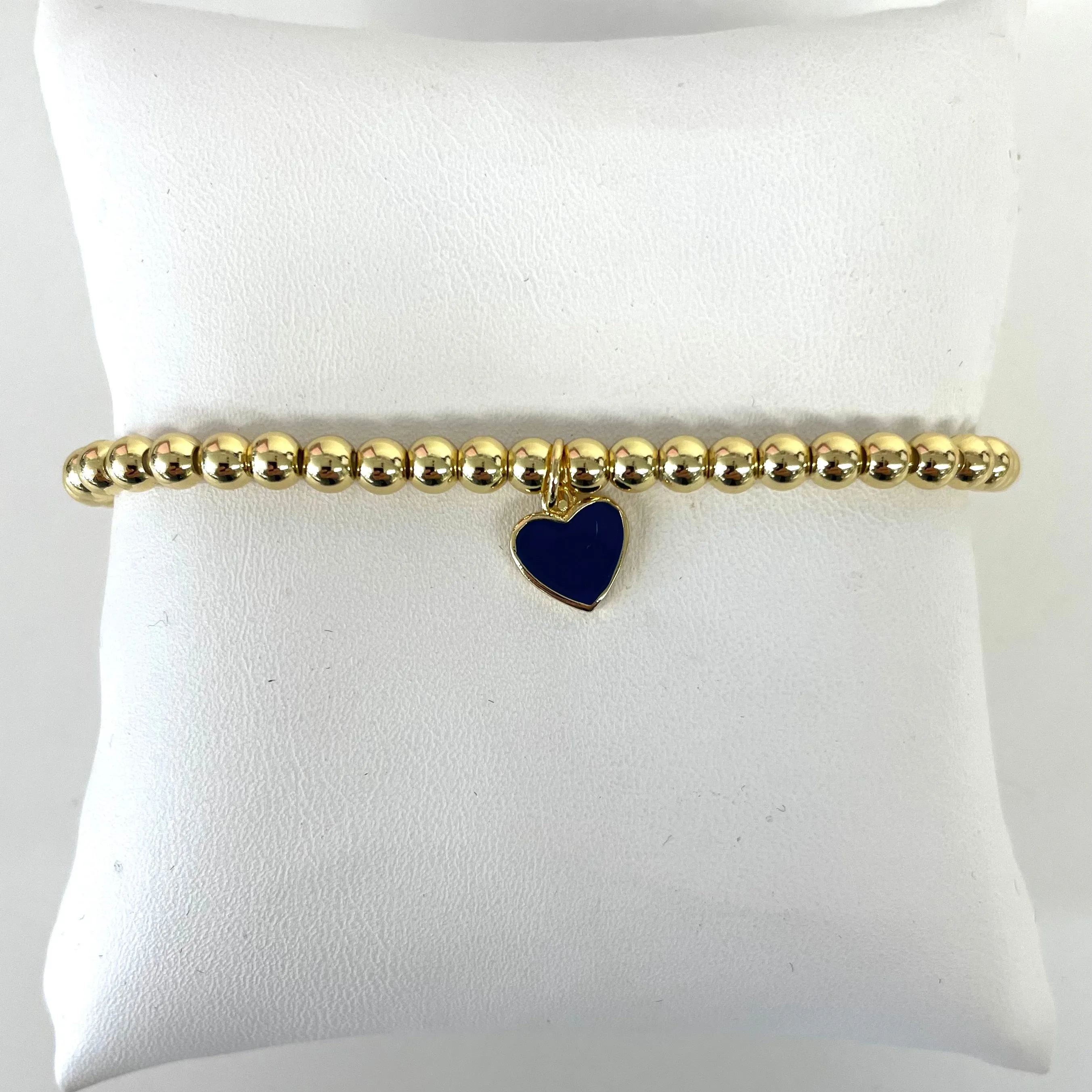 3MM Gold Beads With Enamel Heart Bracelets