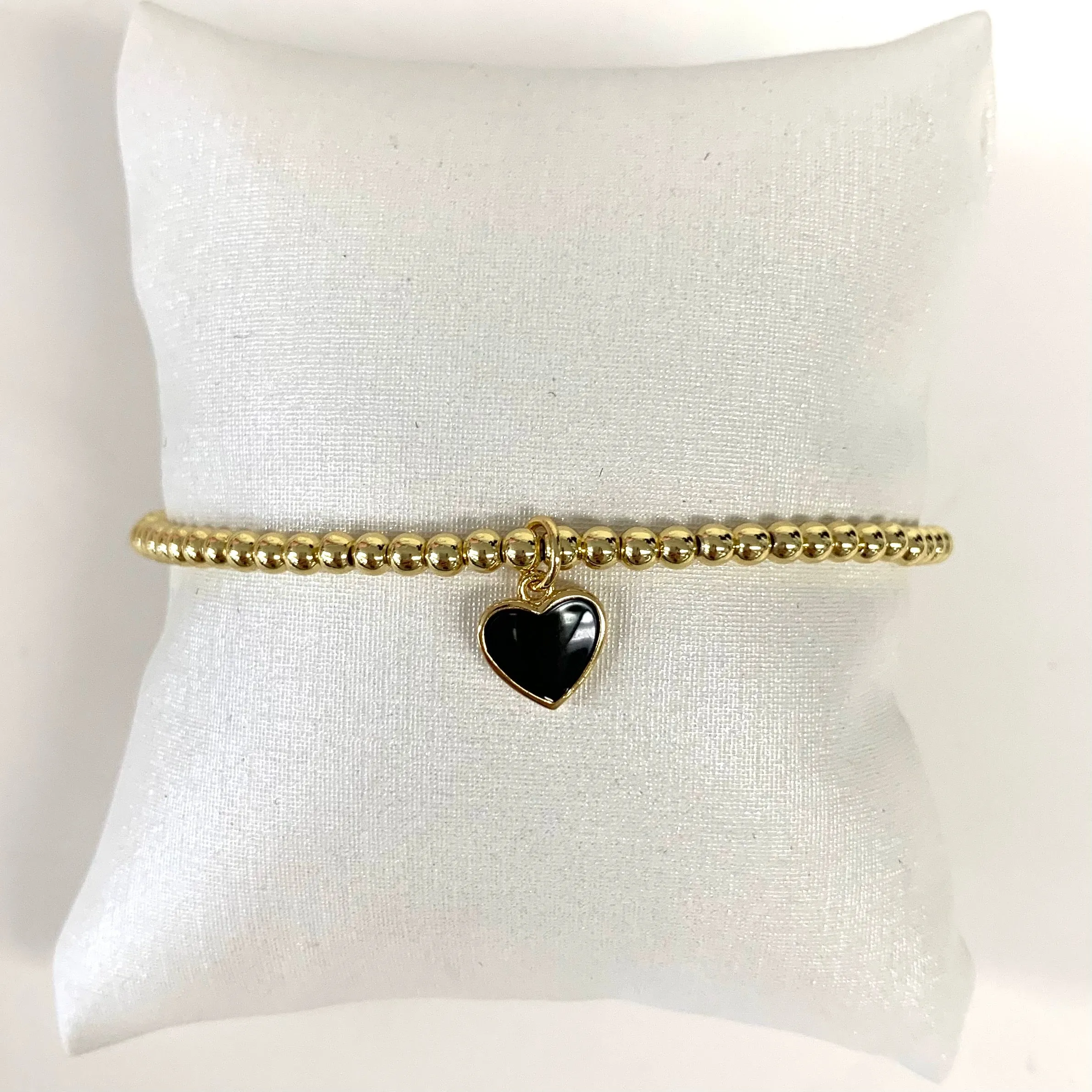 3MM Gold Beads With Enamel Heart Bracelets