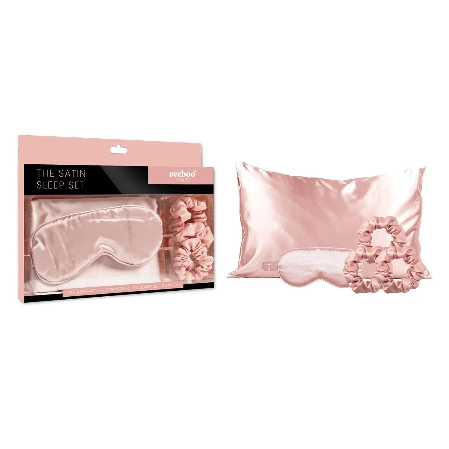 5-Piece: Silky Satin Cozy Comfortable Blush Sleep Set For Peaceful Sleep And Healthy Skin