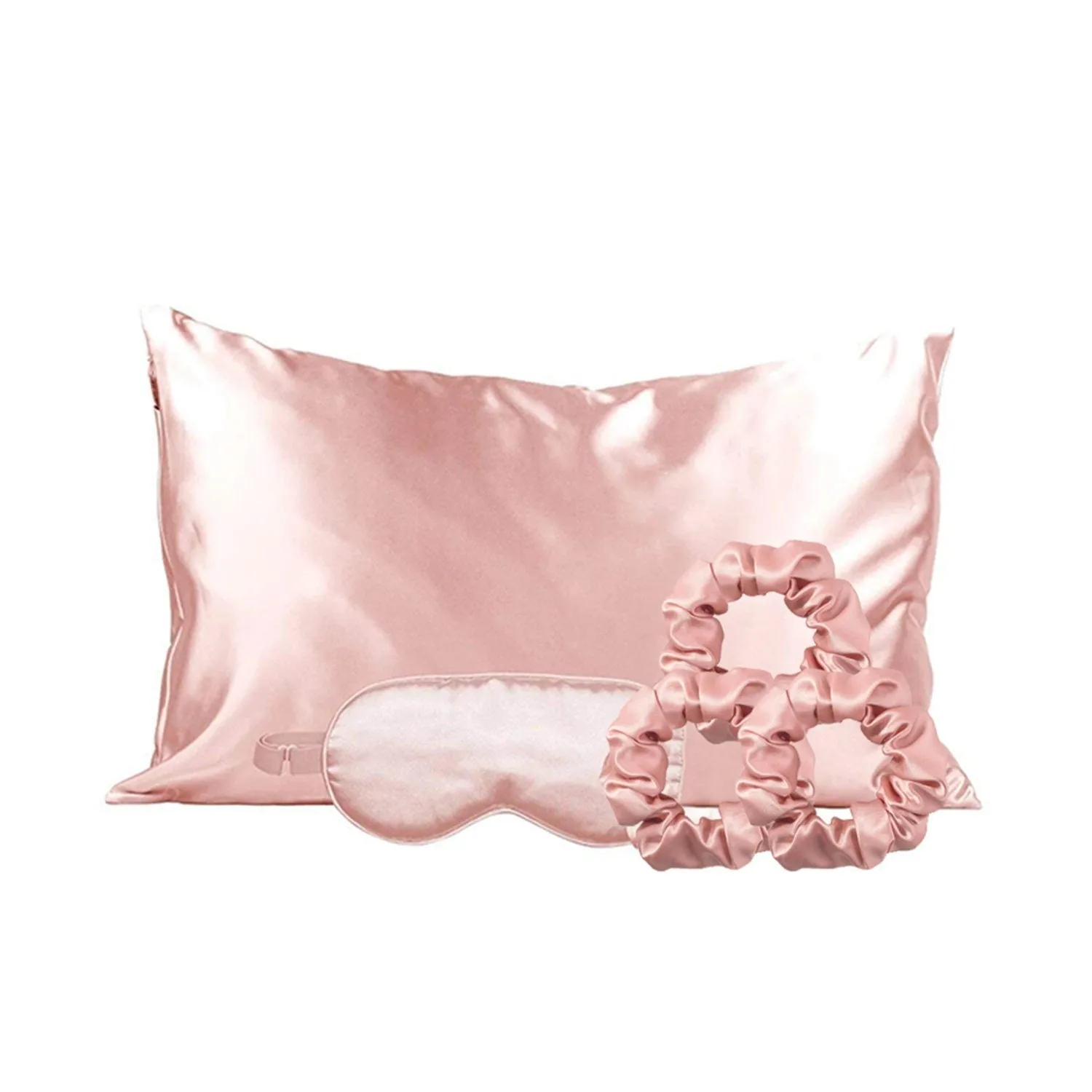 5-Piece: Silky Satin Cozy Comfortable Blush Sleep Set For Peaceful Sleep And Healthy Skin