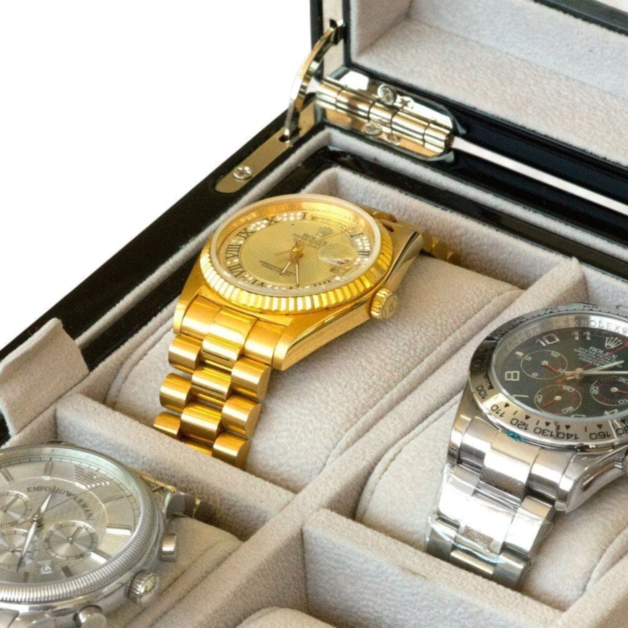 50 Pair Cufflink and Watch Box Double Decker Black