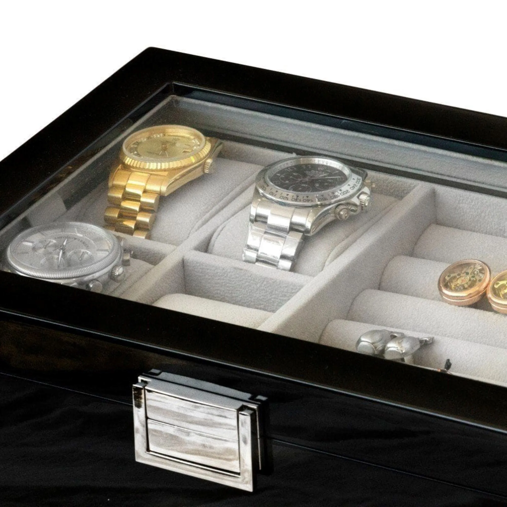 50 Pair Cufflink and Watch Box Double Decker Black