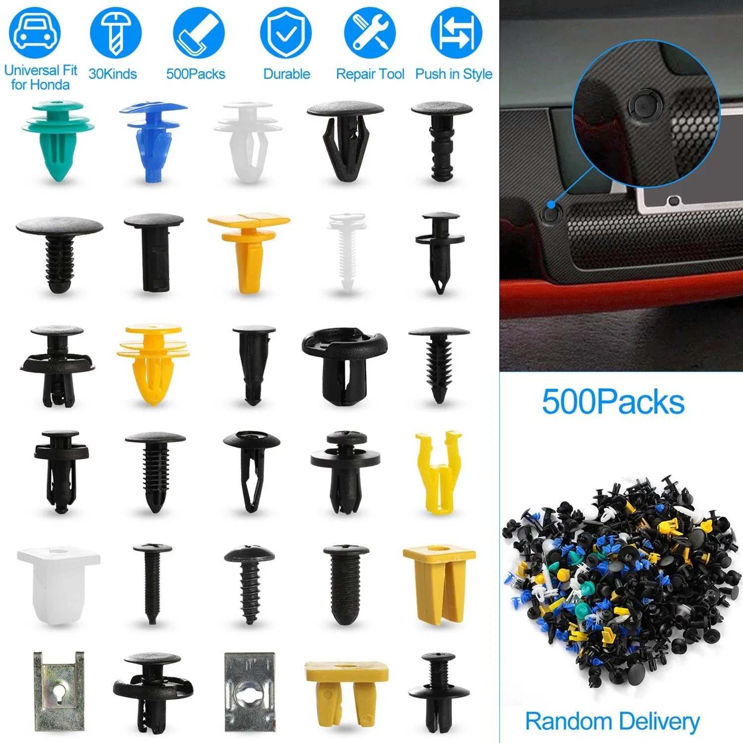 500-Pieces: 30 Kinds Bumper Fastener Rivets