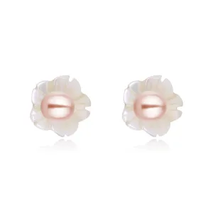 6-7mm Floral Freshwater Pearl Ear Stud Earrings