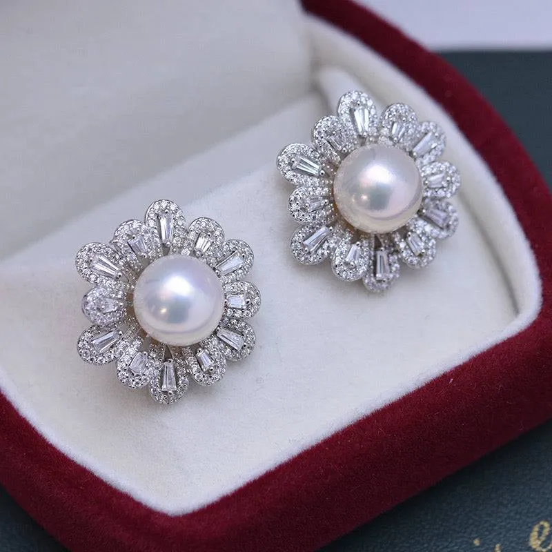 9-10mm Floral Freshwater Pearl Earrings