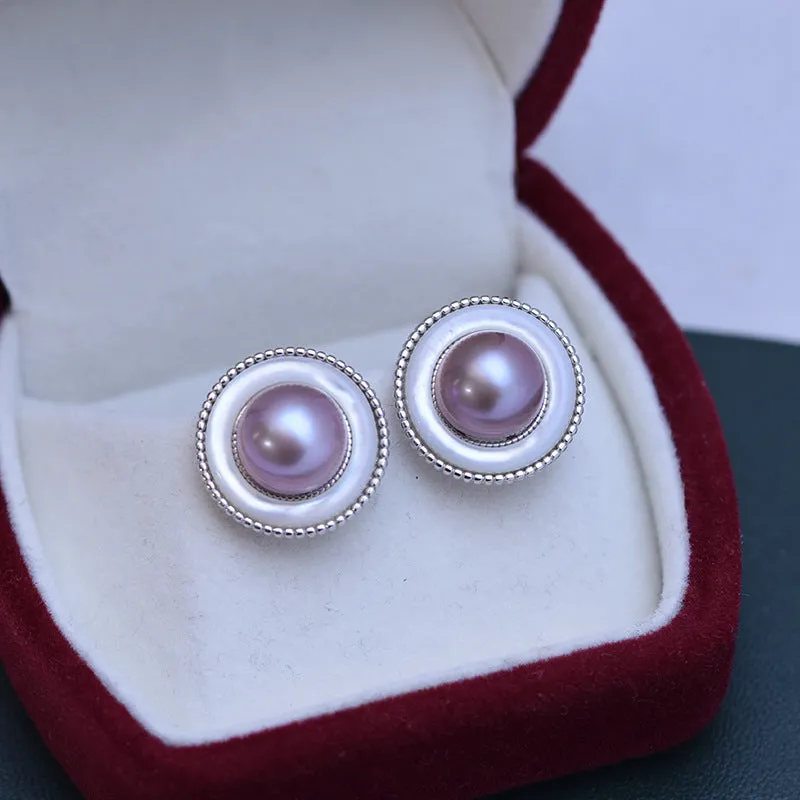 9-10mm Freshwater Pearl Round & Elysia Earrings