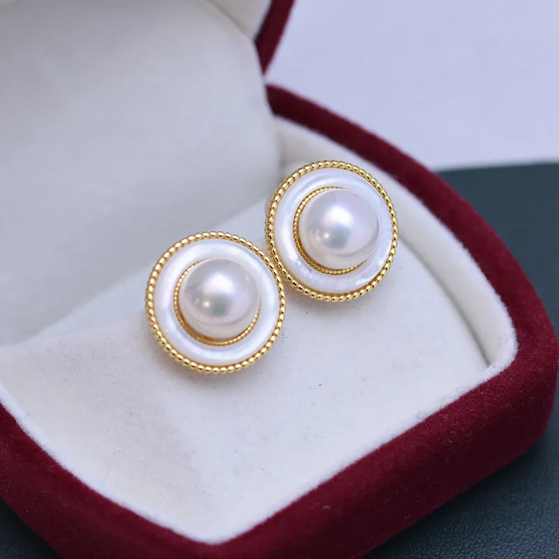 9-10mm Freshwater Pearl Round & Elysia Earrings