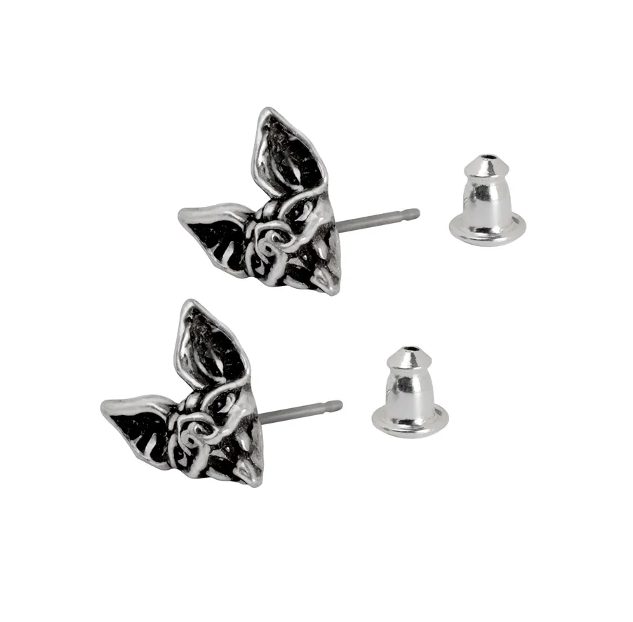 ALCHEMY OF ENGLAND CAUCHEMAR BAT HEAD STUD EARRINGS