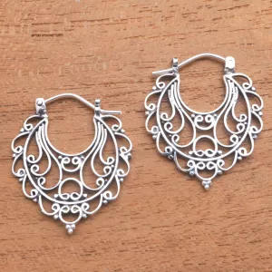 Always Charming Swirl Pattern Sterling Silver Hoop Earrings from Bali