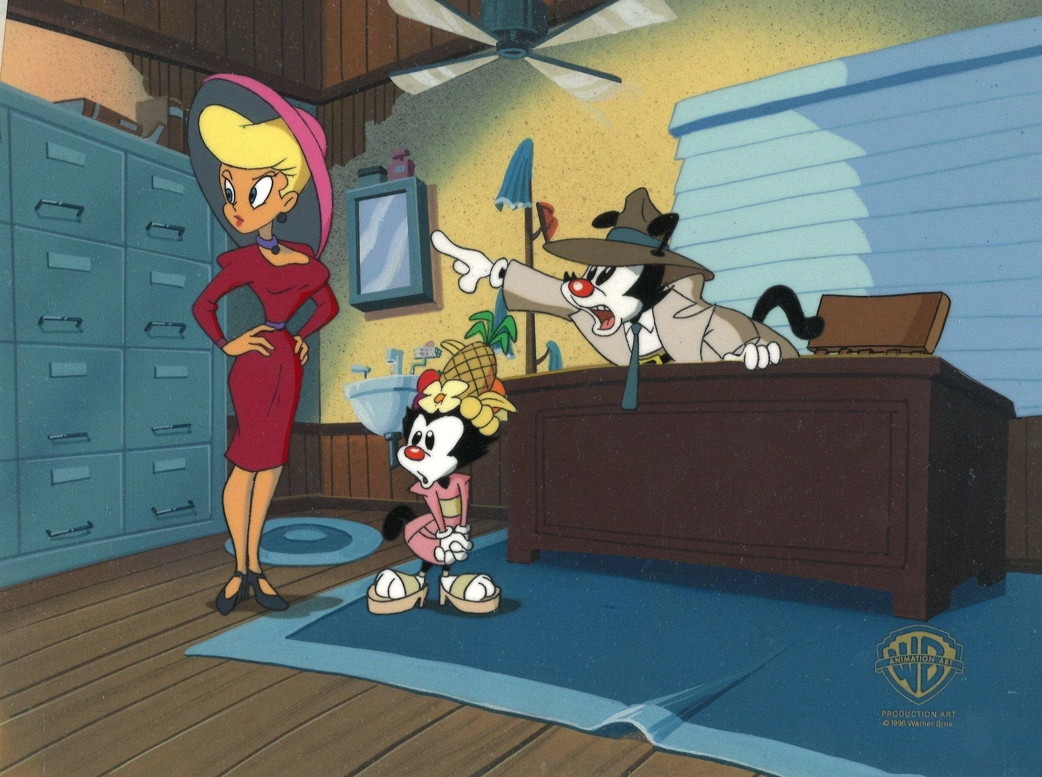 Animaniacs Original Production Cel on Original Background: Nurse, Yakko, and Dot