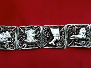 Antique Vintage Ornate Filigree Egyptian Panel Silver Bracelet