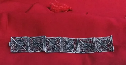 Antique Vintage Ornate Filigree Egyptian Panel Silver Bracelet