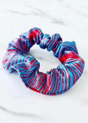 Aqua and Red Shimmer Scrunchie