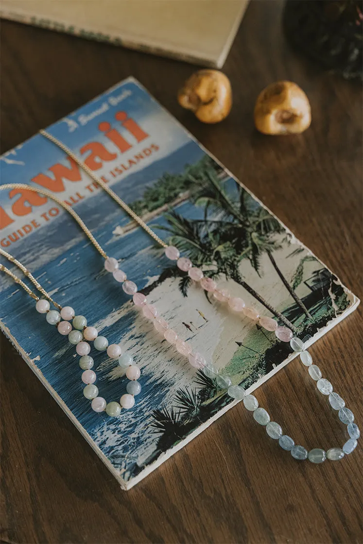 Aquamarine Round Beaded Necklace - Pink   Teal