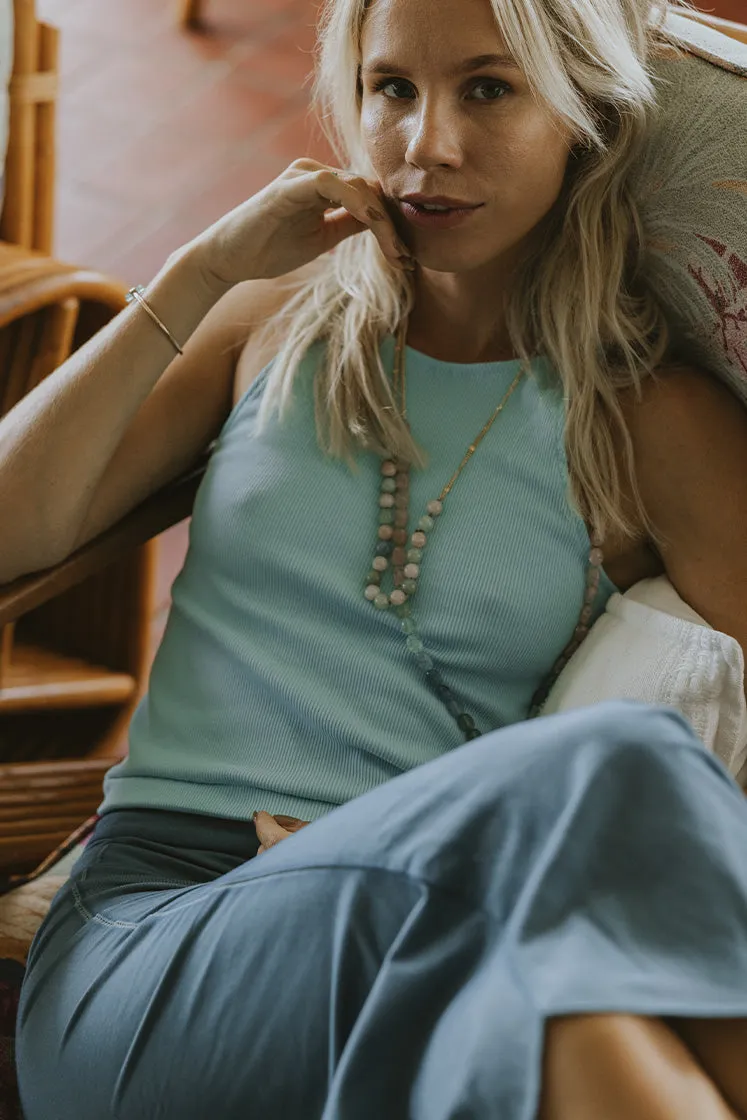 Aquamarine Round Beaded Necklace - Pink   Teal