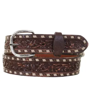 B708C - Brown Vintage Tooled Belt