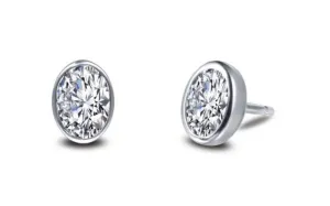 Bezel Set Simulated Oval Diamond Stud Earrings E0353CLP