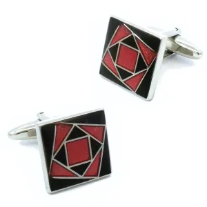 Black Pink Art Deco Flower Cufflinks