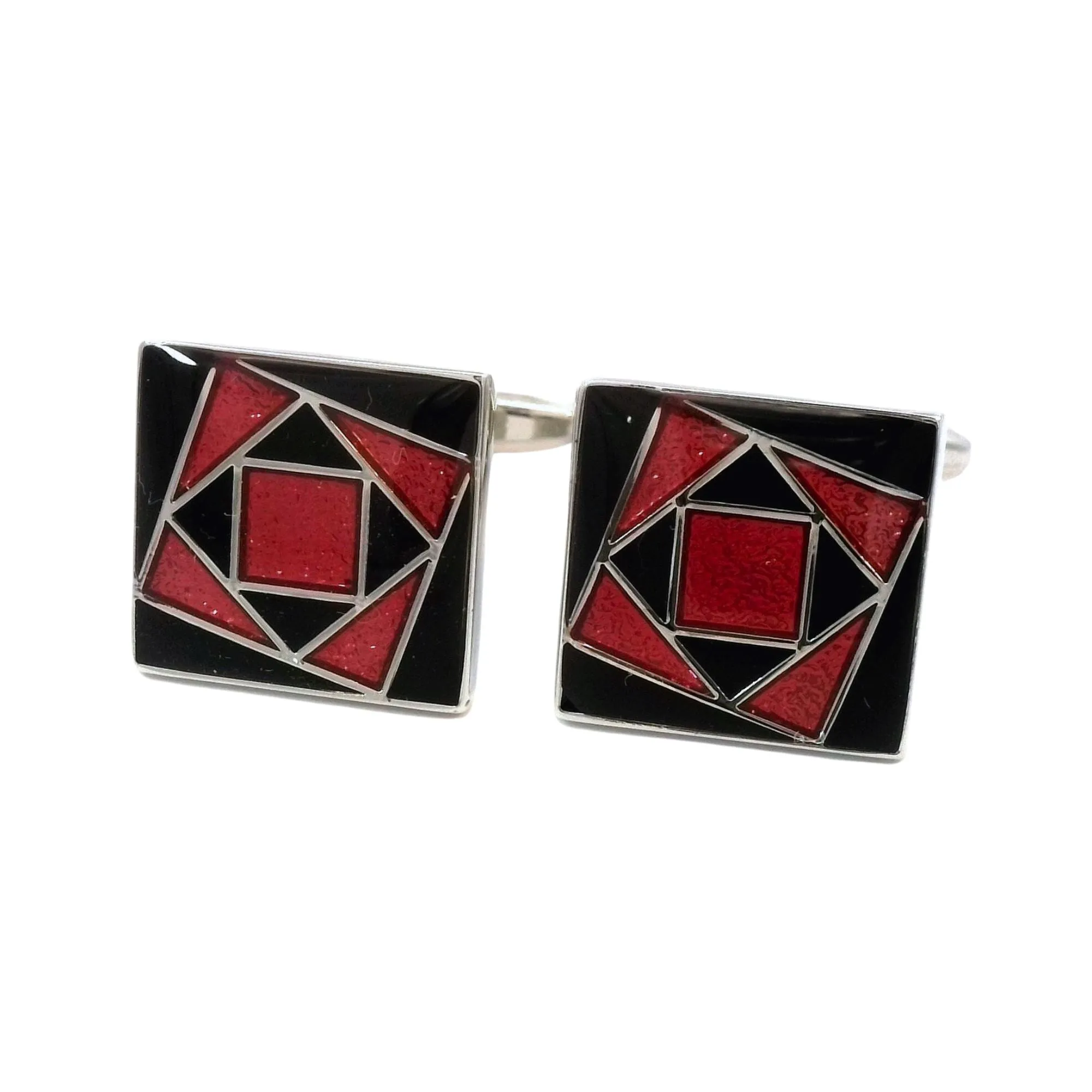 Black Pink Art Deco Flower Cufflinks