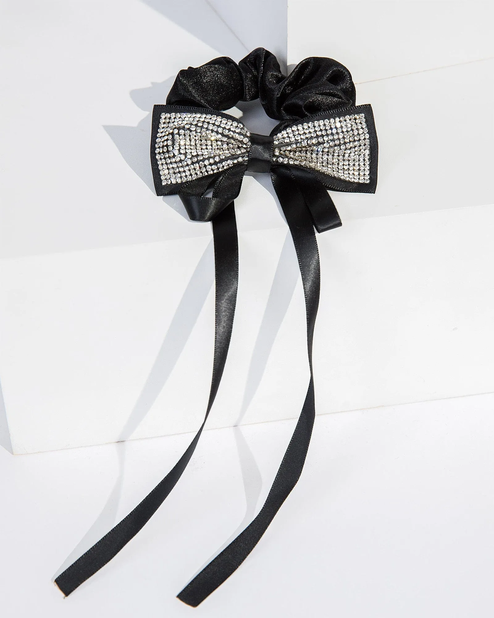 Black Rhinestone Bow Detail Scrunchie