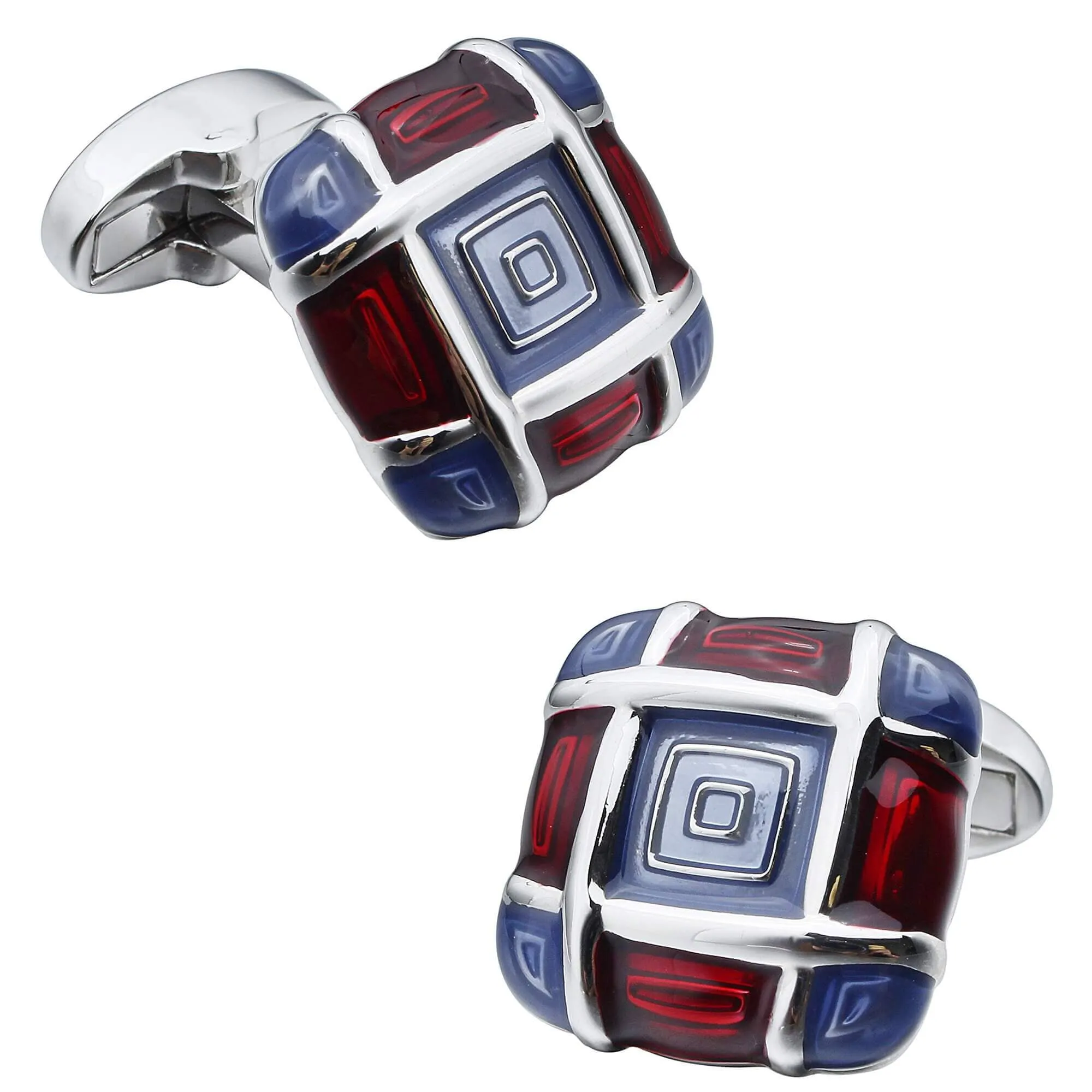 Blue and Red Enamel Squares Cufflinks